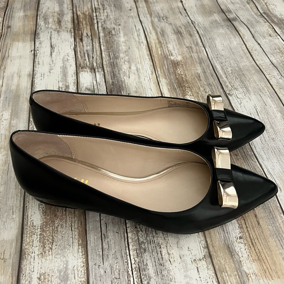 Coach “Wilma” pointed toe gold bow ballet flats black 6.5 - Picture 4 of 6
